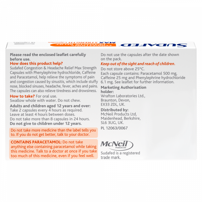 Sudafed Congestion and Headache Relief Max Strength - 16 Capsules