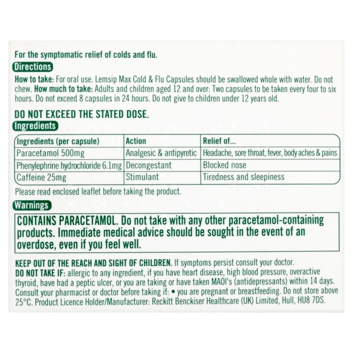 Lemsip Max Cold & Flu – 16 Capsules