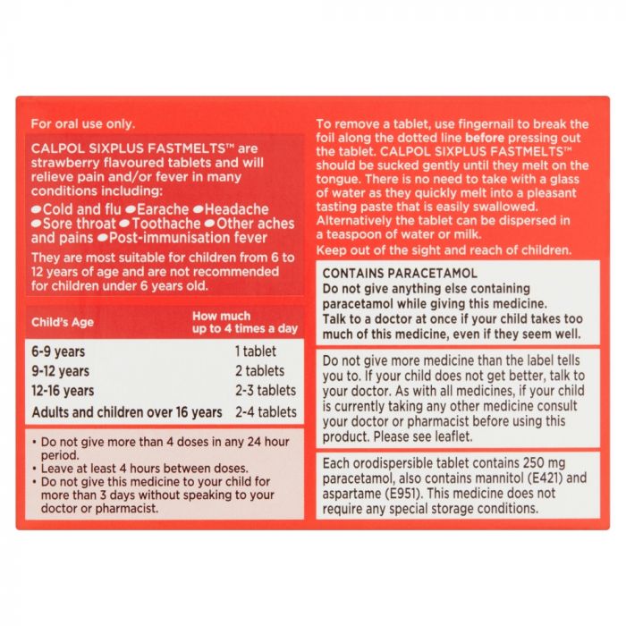 Calpol SixPlus Fastmelts - 12 Tablets