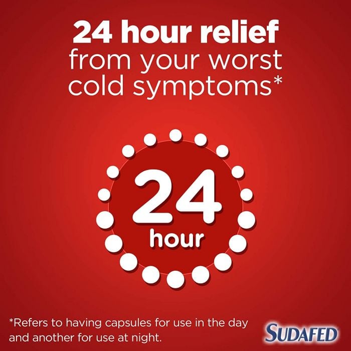 Sudafed Congestion & Headache Relief Day & Night – 16 Capsules