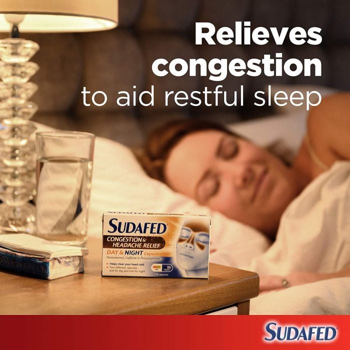Sudafed Congestion & Headache Relief Day & Night – 16 Capsules