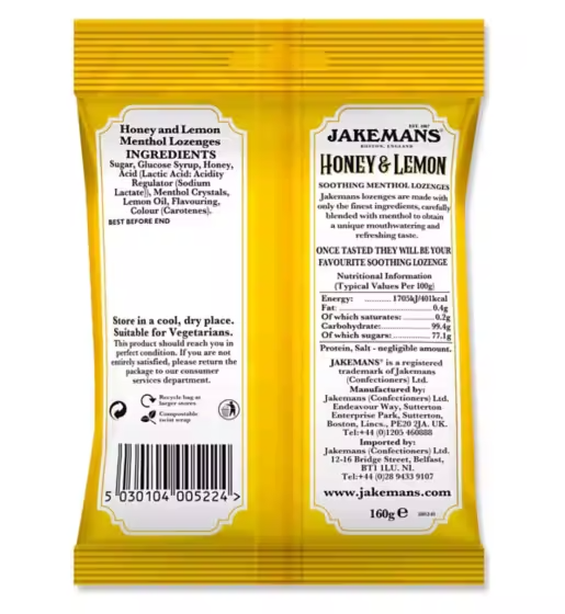 Jakemans Honey & Lemon Soothing Menthol Lozenges - 160g
