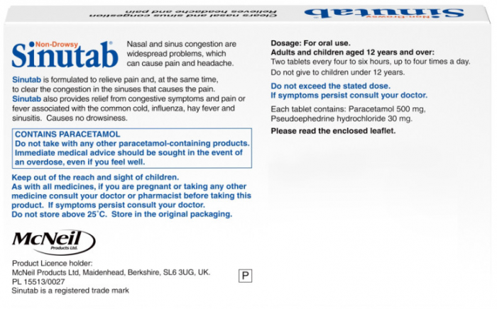 Sinutab Non-Drowsy Congestion Relief – 15 Tablets