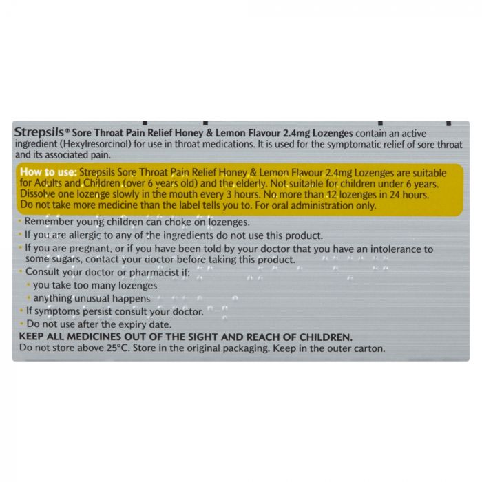 Strepsils Sore Throat Pain Relief Honey & Lemon - 24 Lozenges